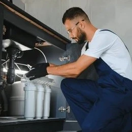 Technician installing an RO water purifier